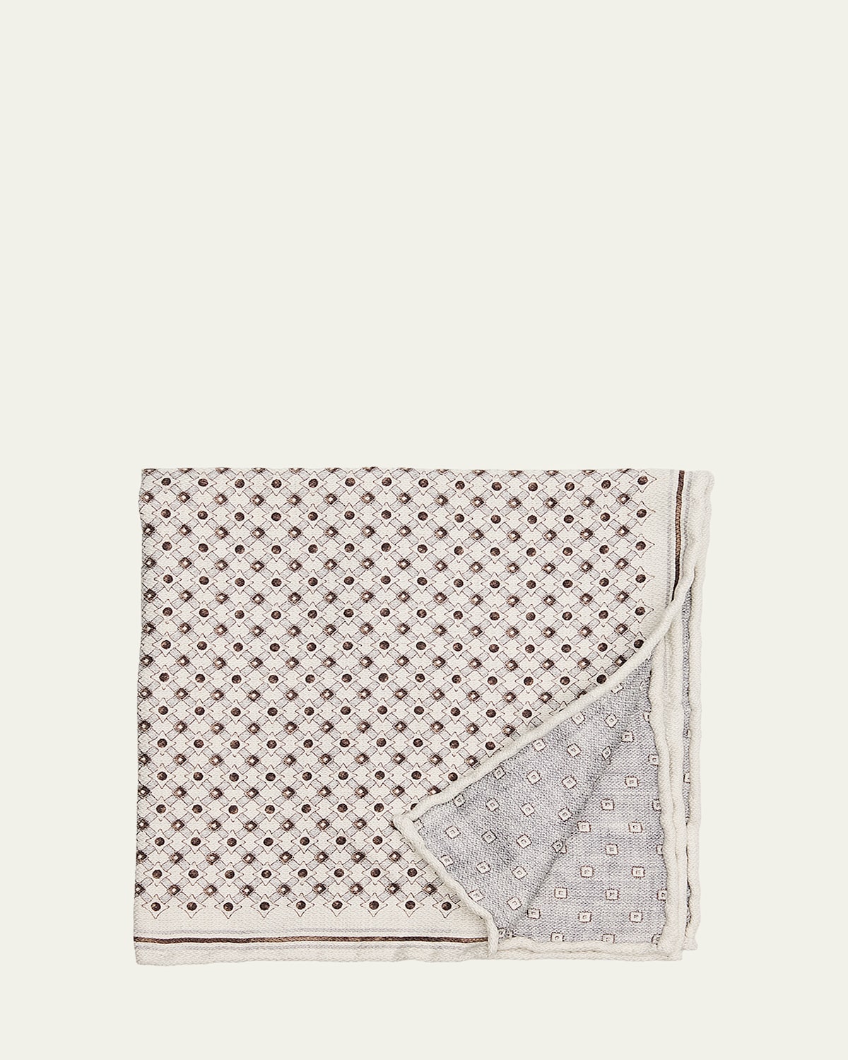 Brunello Cucinelli Men's Double-Face Geometric Silk Pocket Square | Thumbnail 4