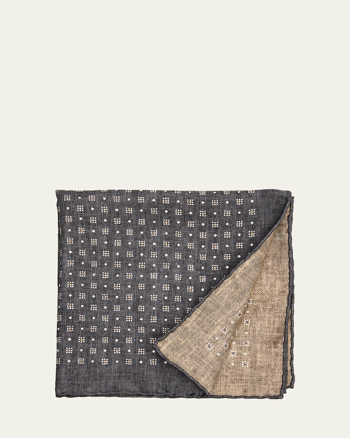 Brunello Cucinelli Men's Double-Face Geometric Silk Pocket Square | Thumbnail 4