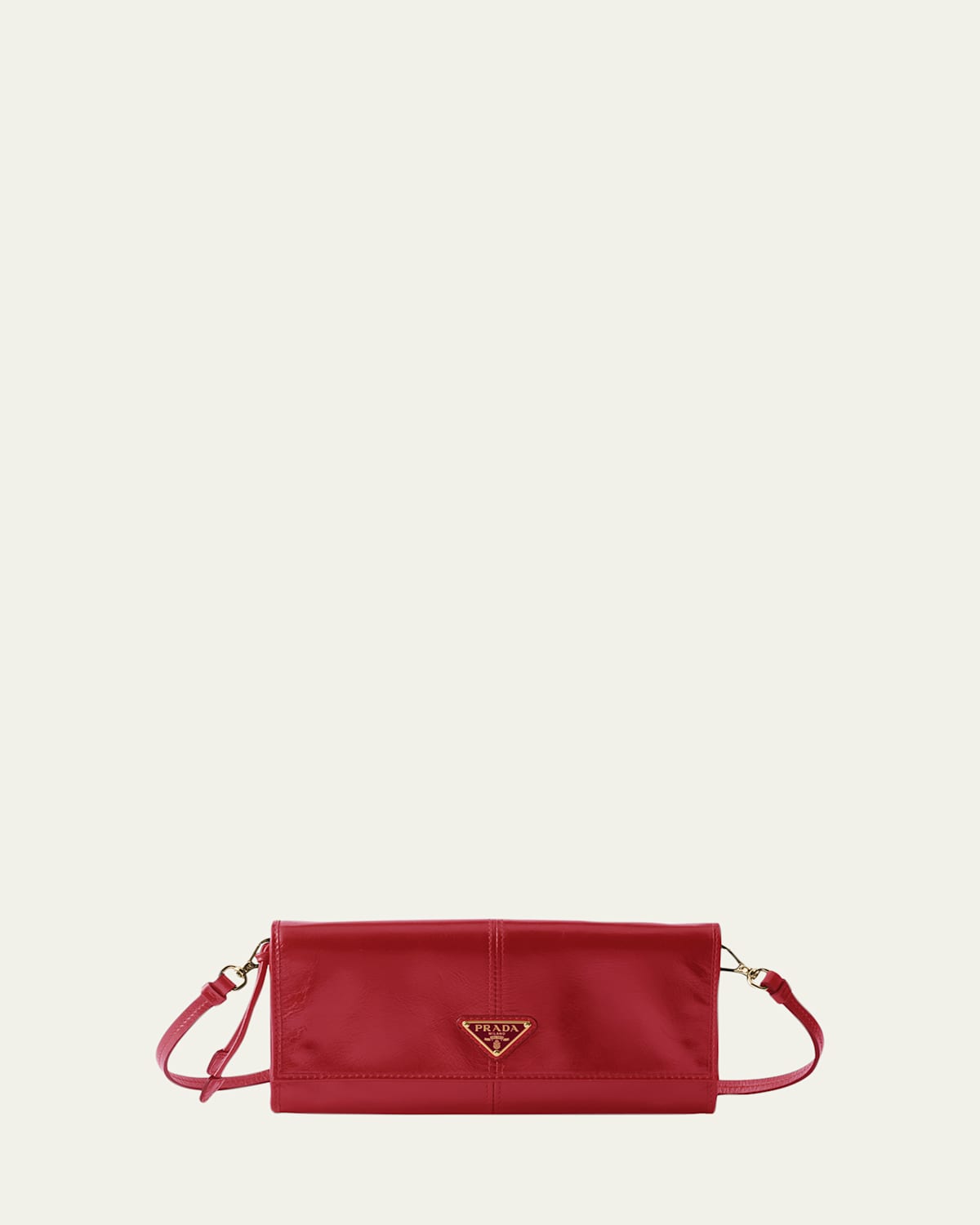 Prada Leather Wallet With Shoulder Strap In Red