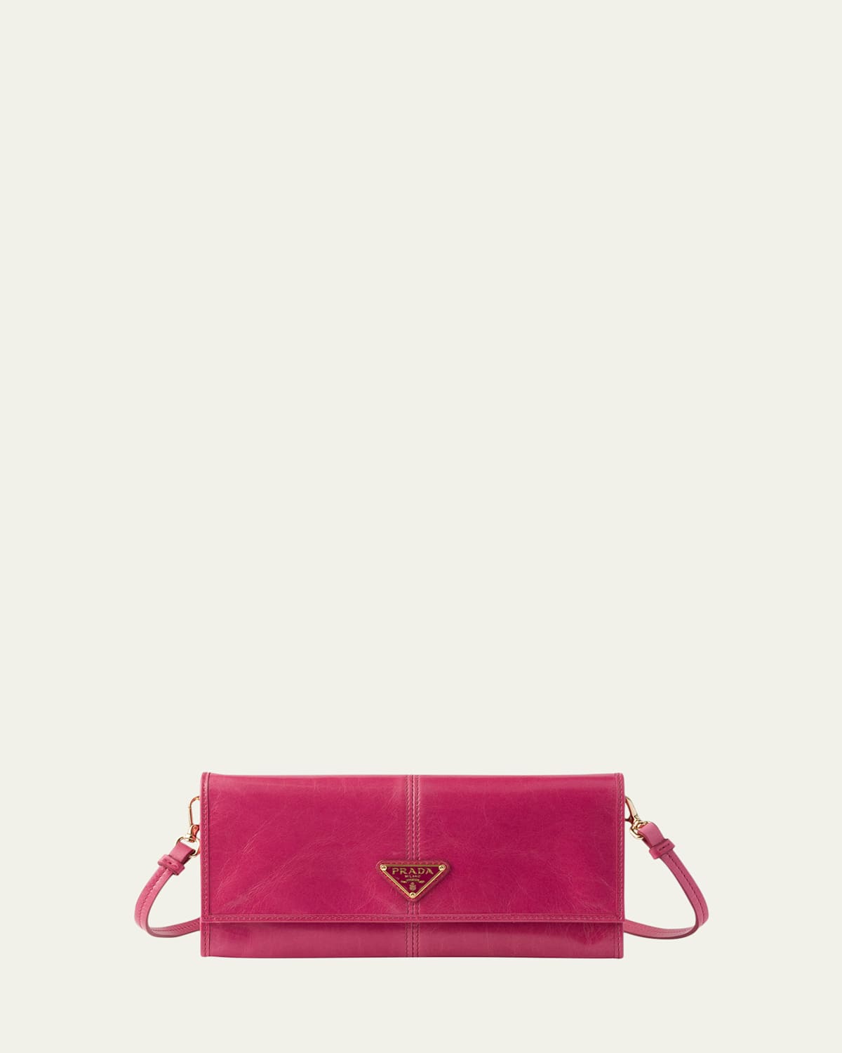 Prada Leather Wallet With Shoulder Strap In Pink