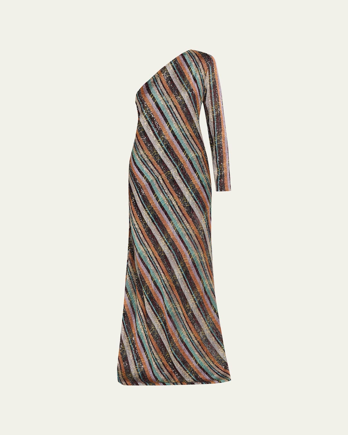 Missoni Sequined Long One-shoulder Dress In Gray