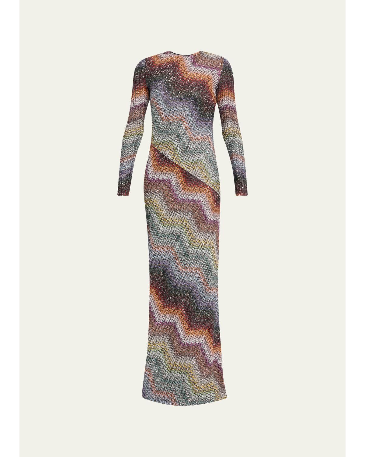 Sequin Wefted Loom Knit Long-Sleeve Gown