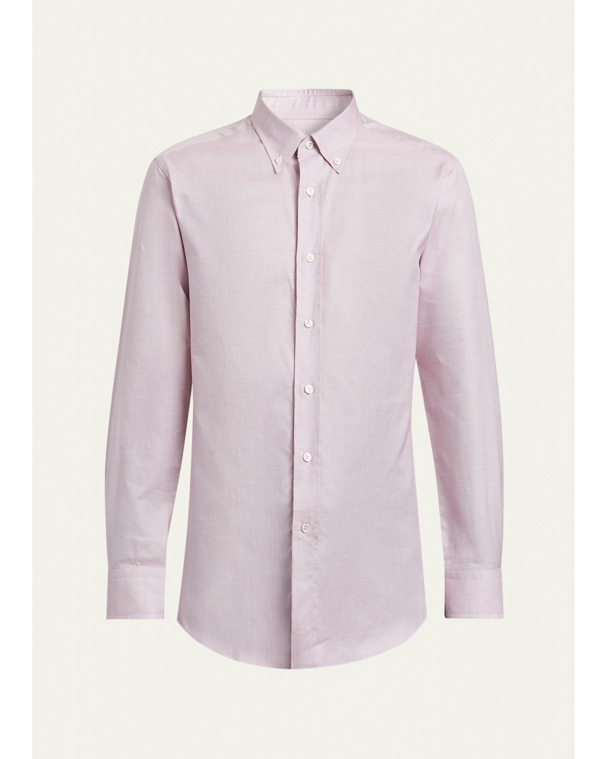 Men's Textured Cotton Button-Collar Dress Shirt