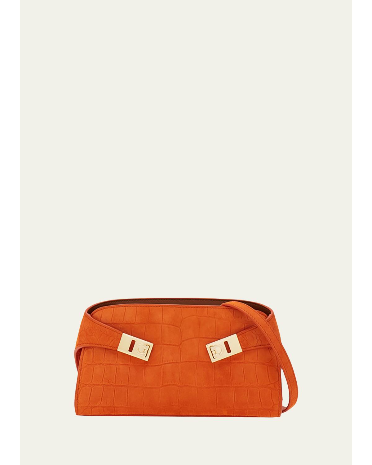 Hug Croc-Embossed Suede Clutch Bag
