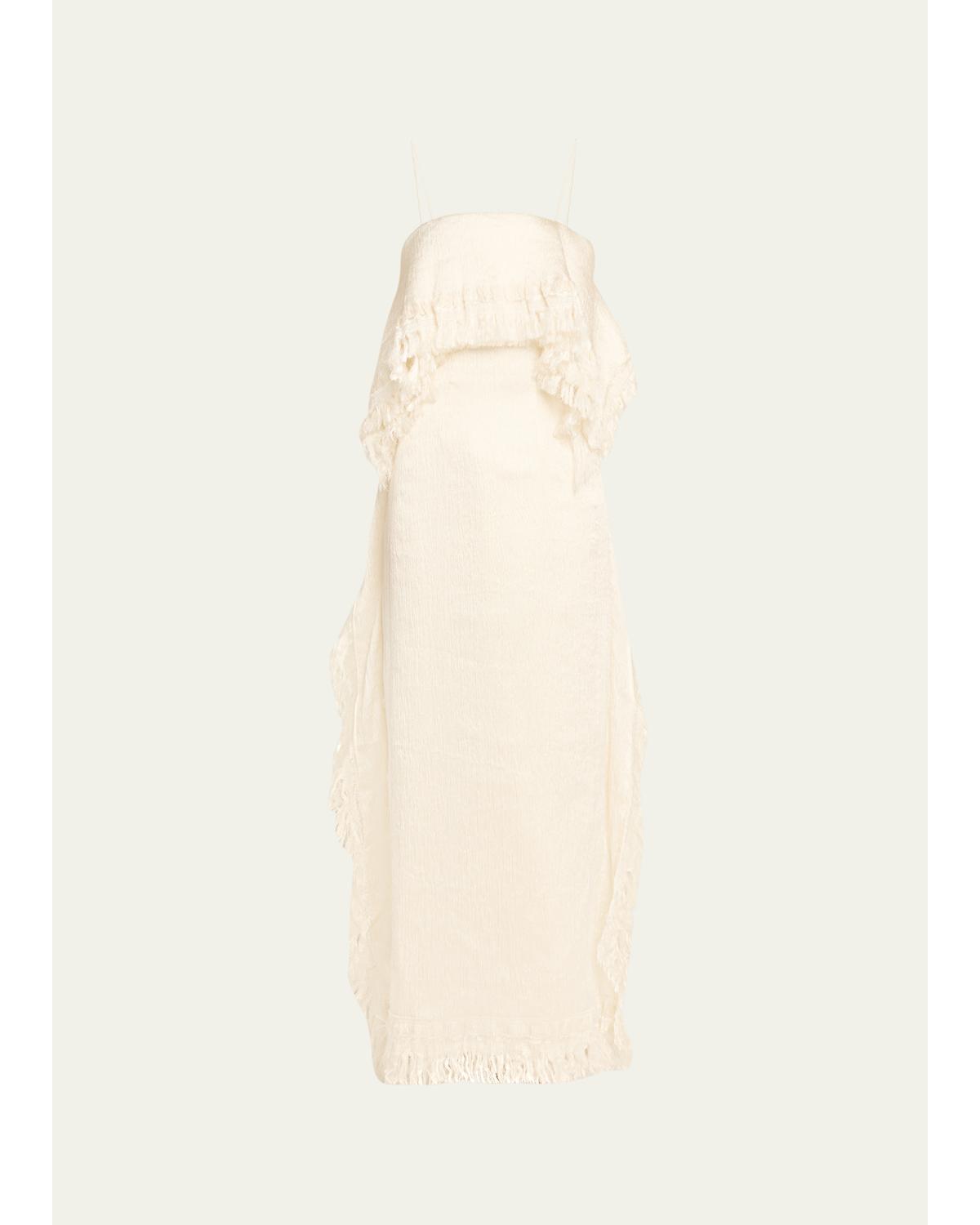 Jay Layered Fringe Silk Plisse Column Gown