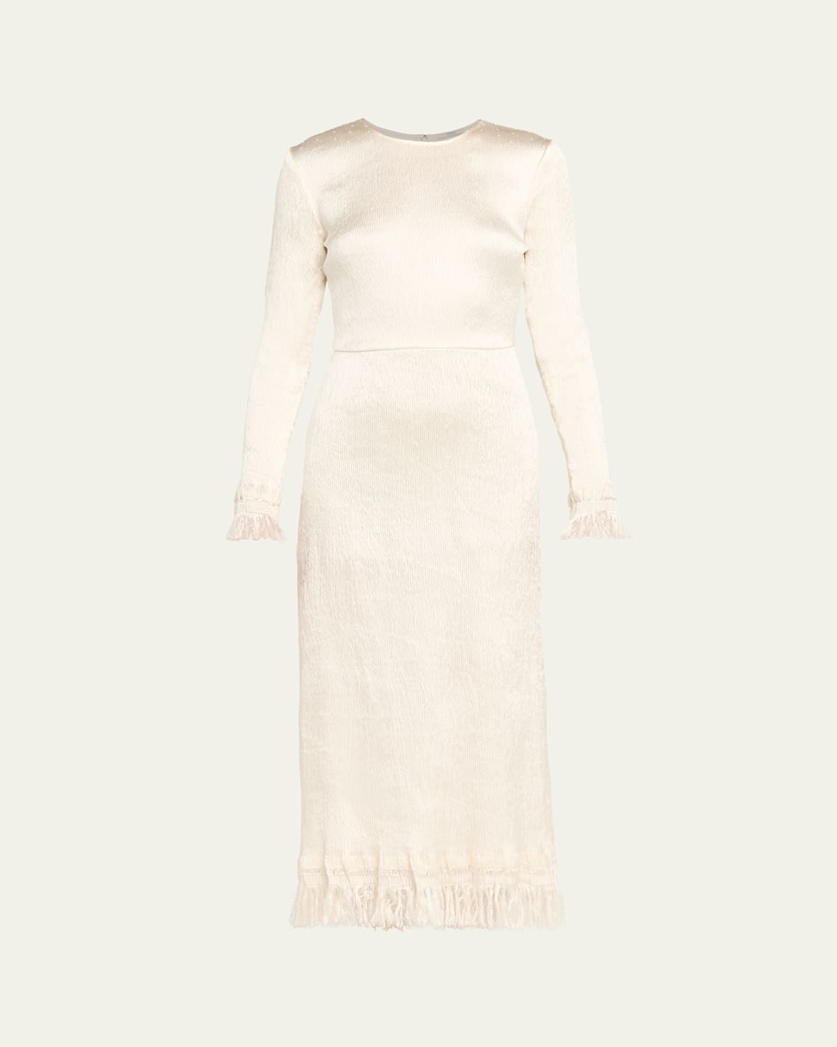 Fforme Mina Frayed Edge Long-sleeve Midi Dress In White