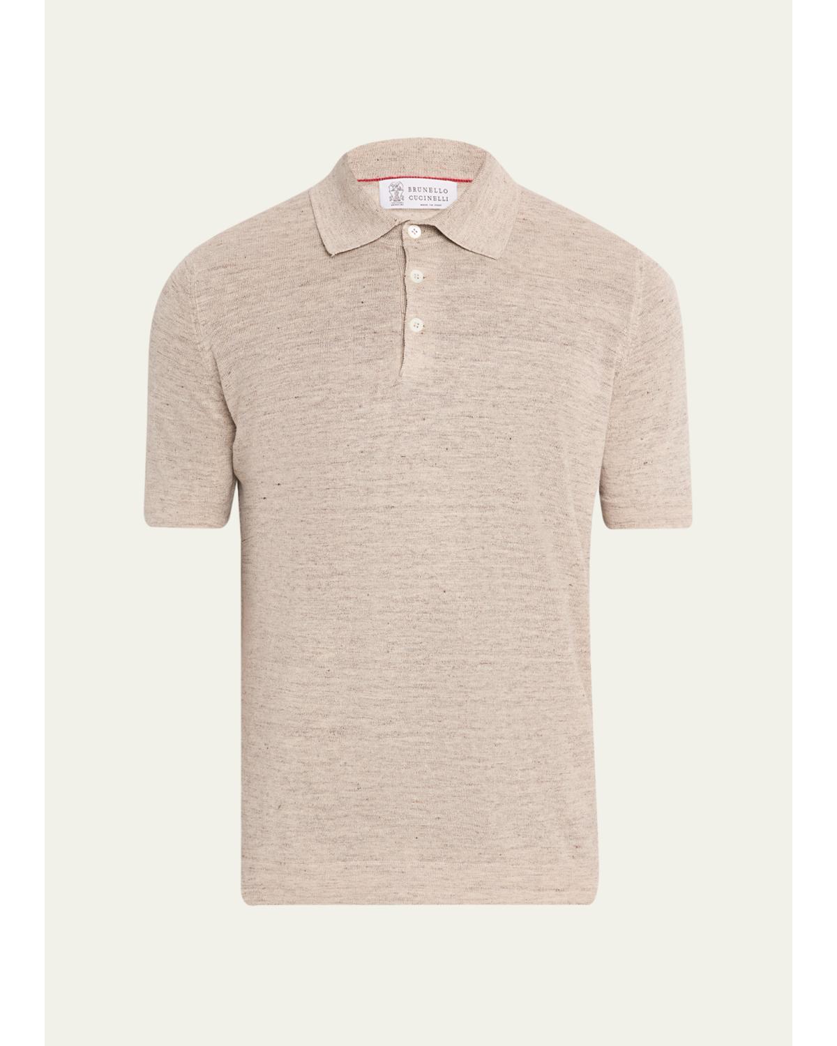 Men's Linen and Cotton Heathered Polo Shirt