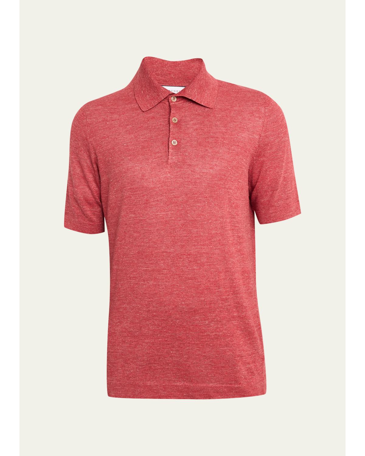 Men'S Linen And Cotton Heathered Polo Shirt