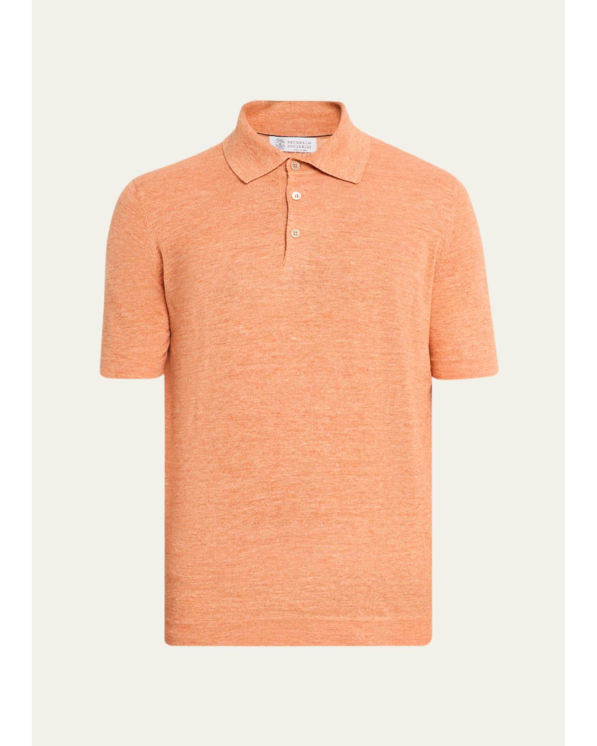 Men'S Linen And Cotton Heathered Polo Shirt