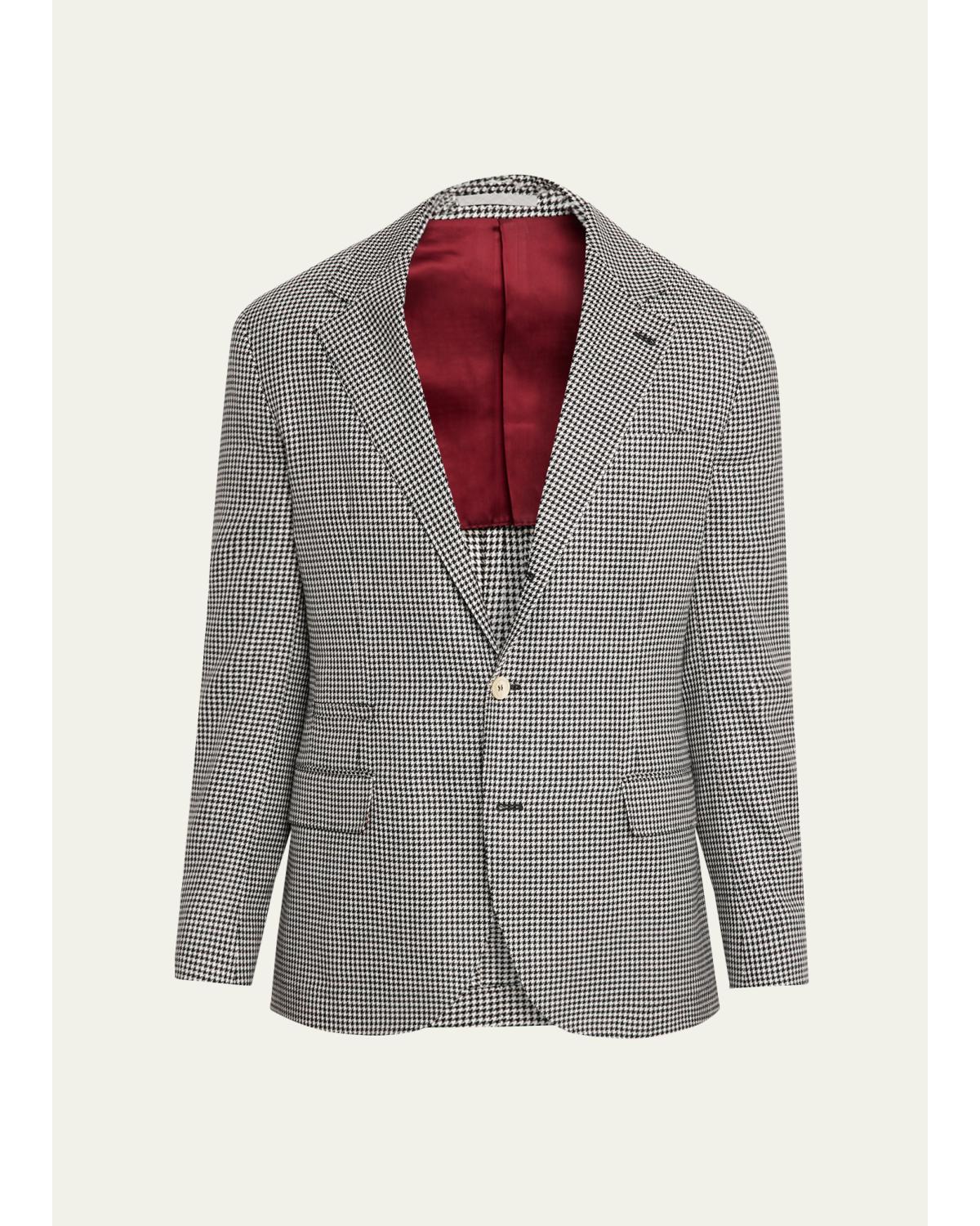 Men'S Wool, Silk And Linen Houndstooth Sport Coat