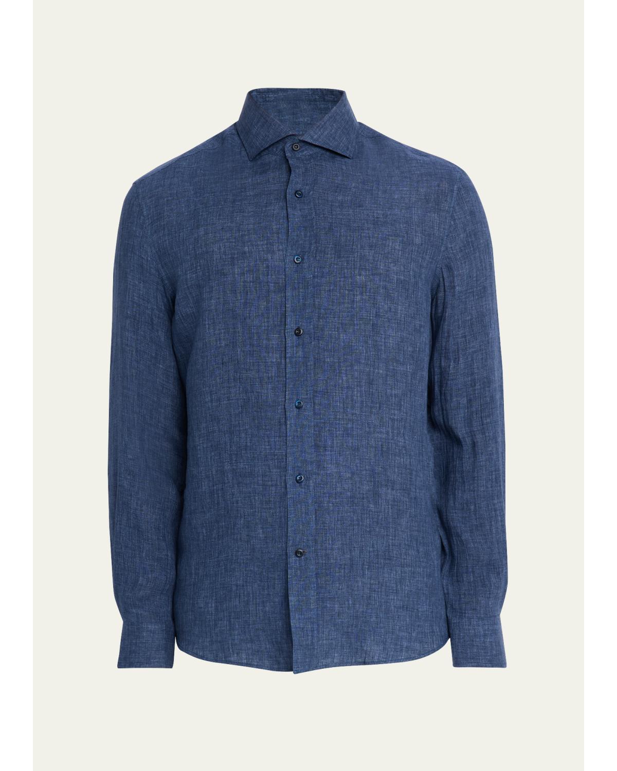 Men'S Linen Spread Collar Button-Down Shirt
