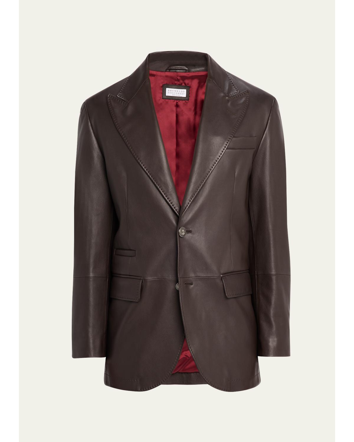 Men'S Matte Calfskin Peak Lapel Blazer
