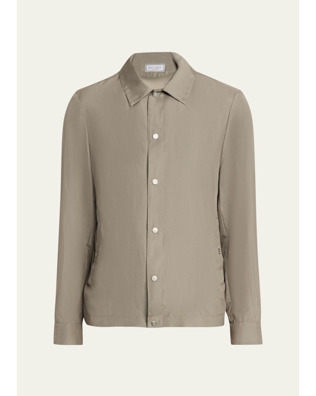 Men'S Silk Blend Snap-Front Shirt Jacket