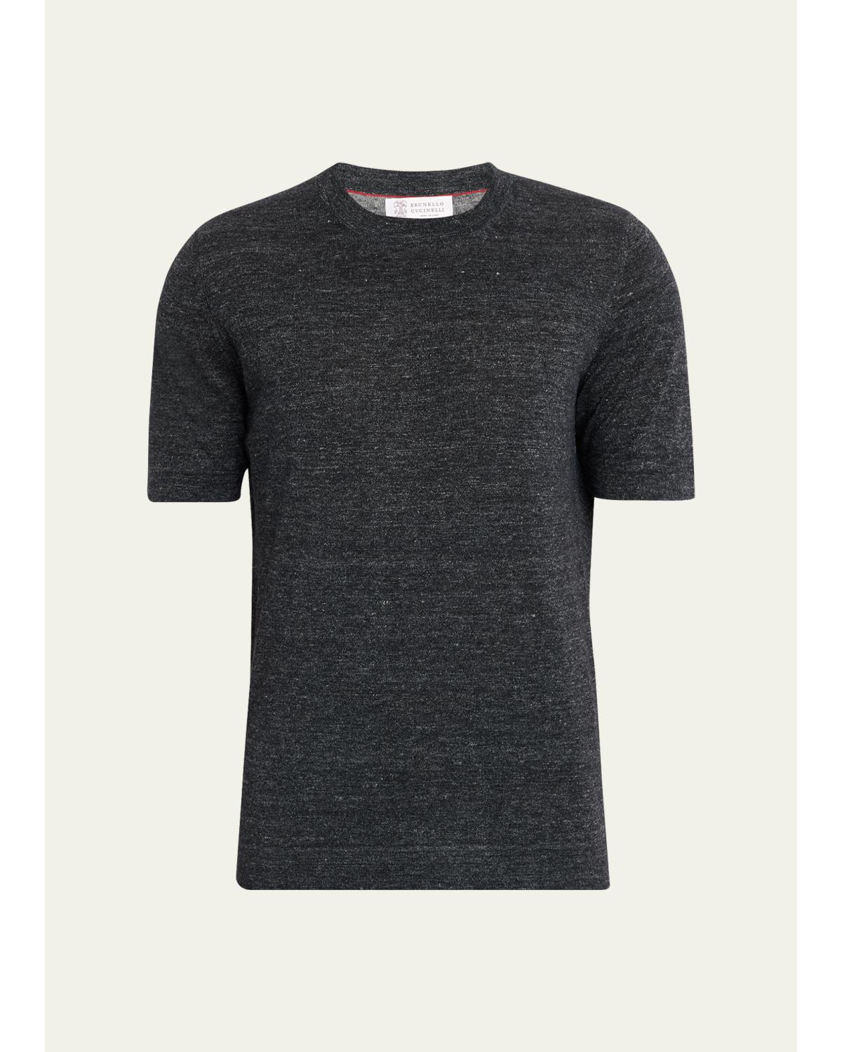 Men'S Linen And Cotton Knit Short-Sleeve Sweater