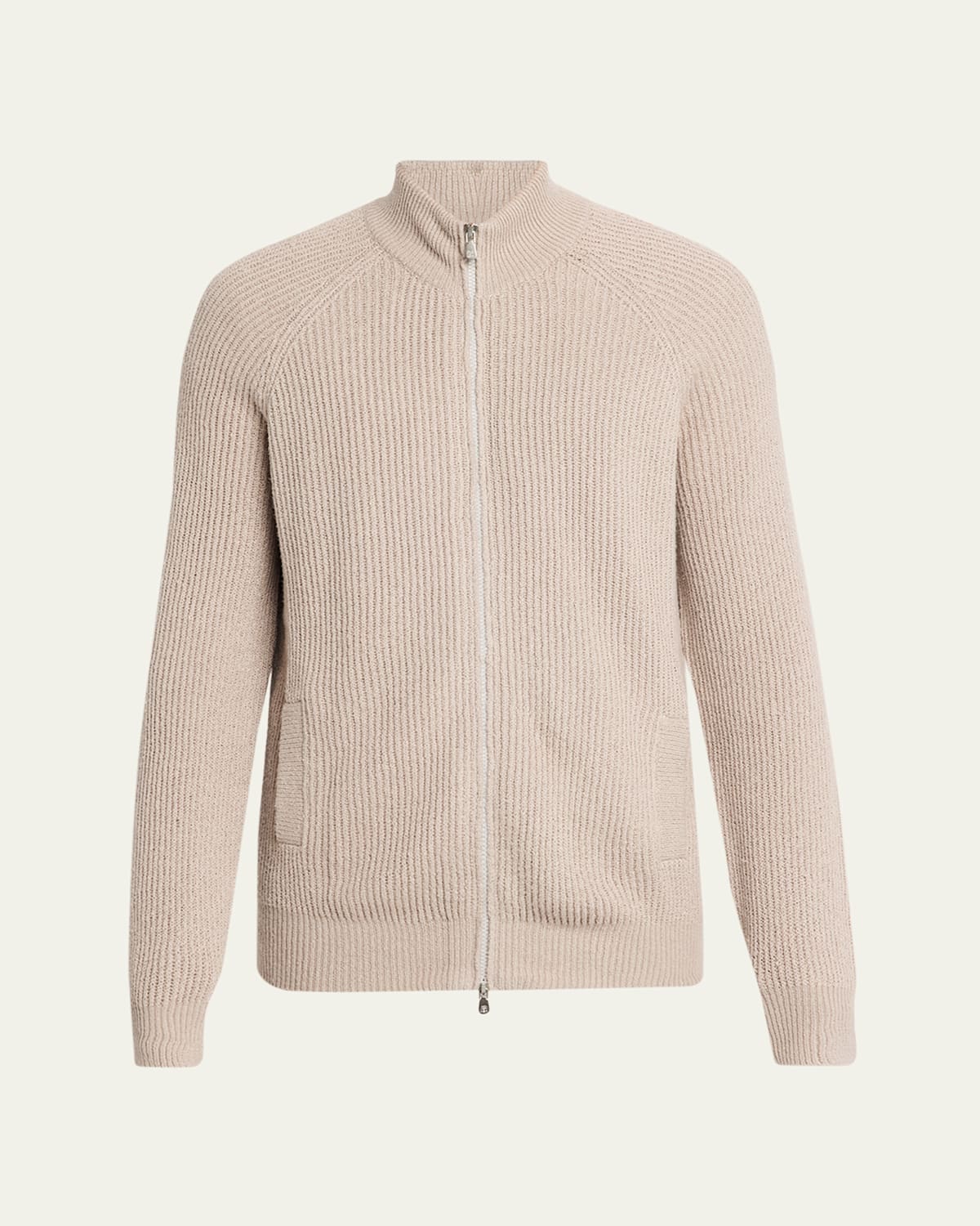 Brunello Cucinelli Men's Cotton Rib Full-zip Cardigan In Nude