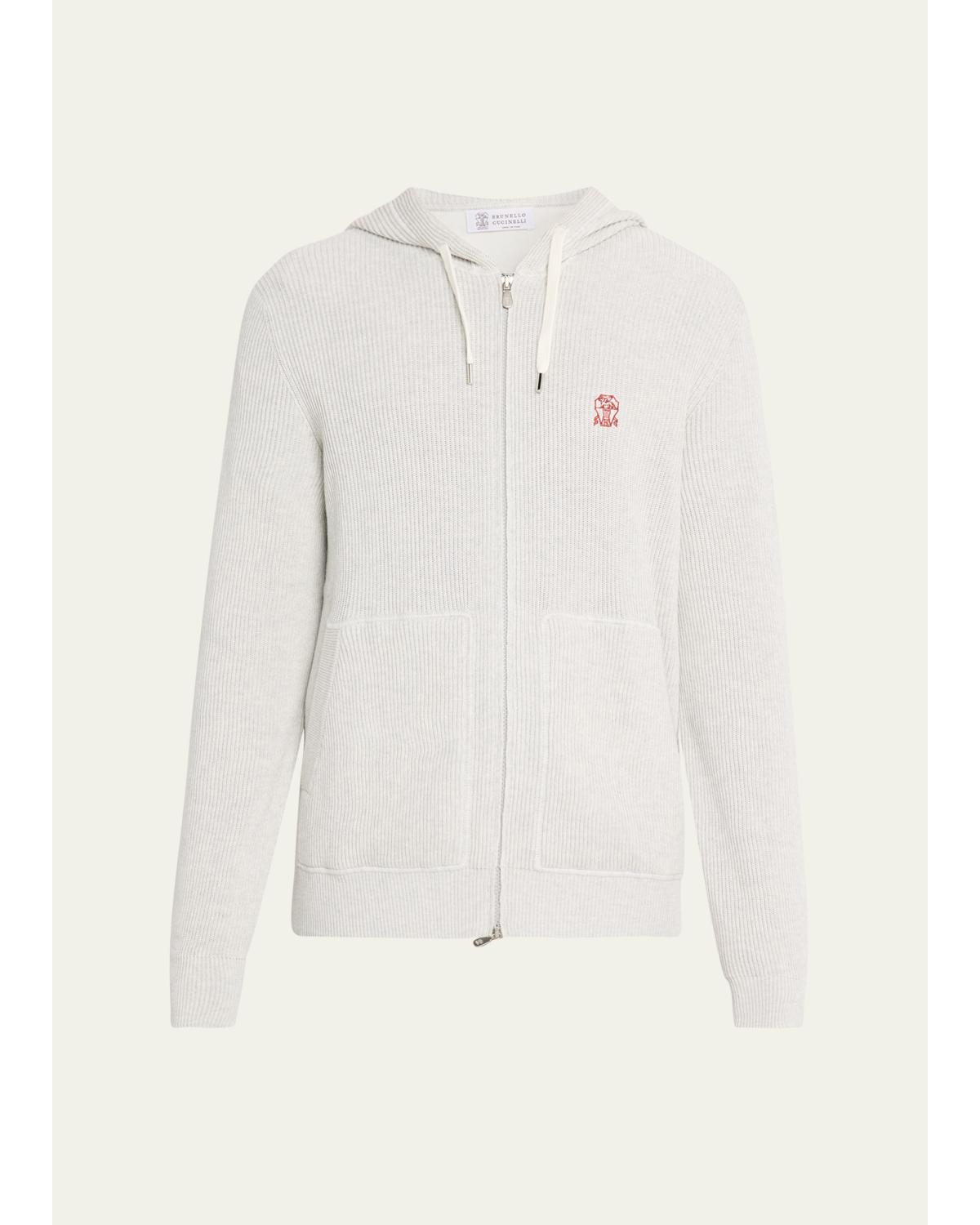 Men'S Cotton Rib Hooded Cardigan Sweatshirt