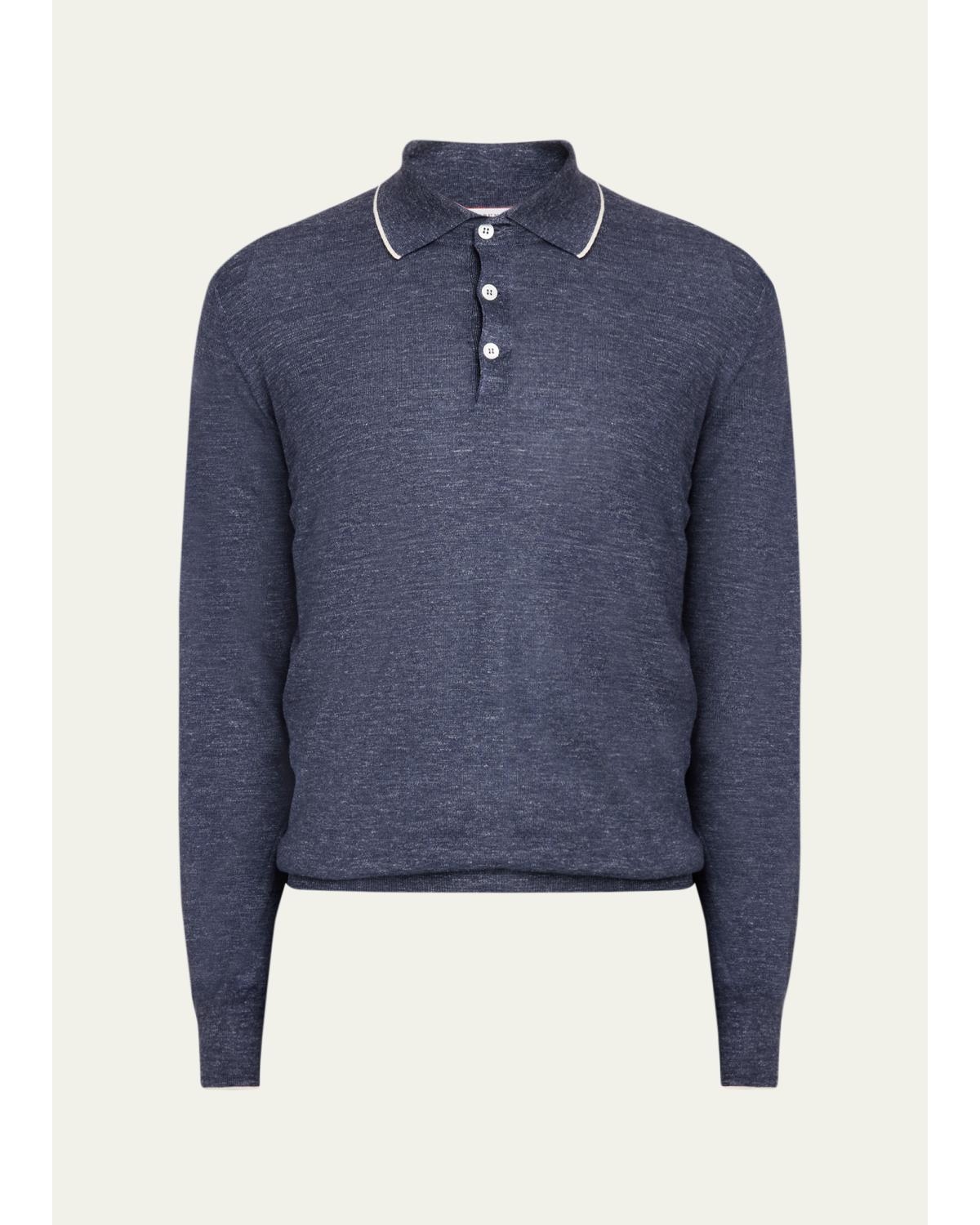 Men'S Cashmere Tipped-Collar Polo Sweater