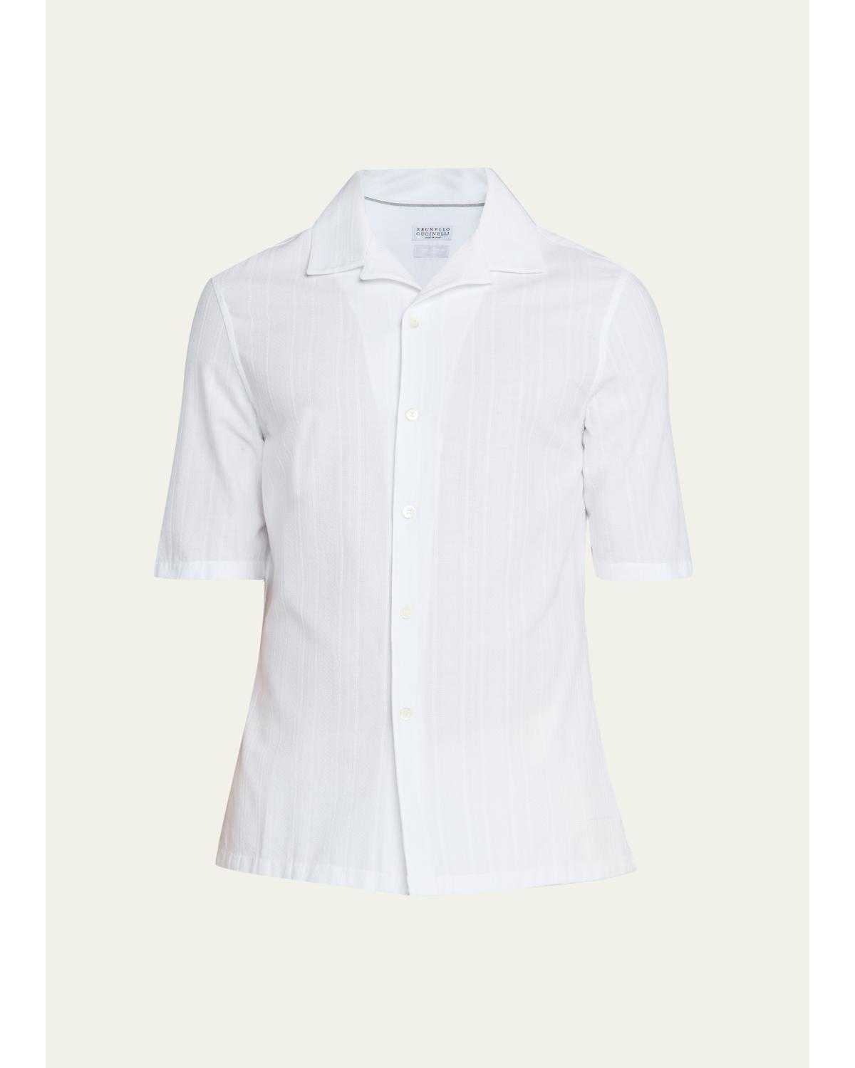 Men'S Linen Stripe Short-Sleeve Shirt