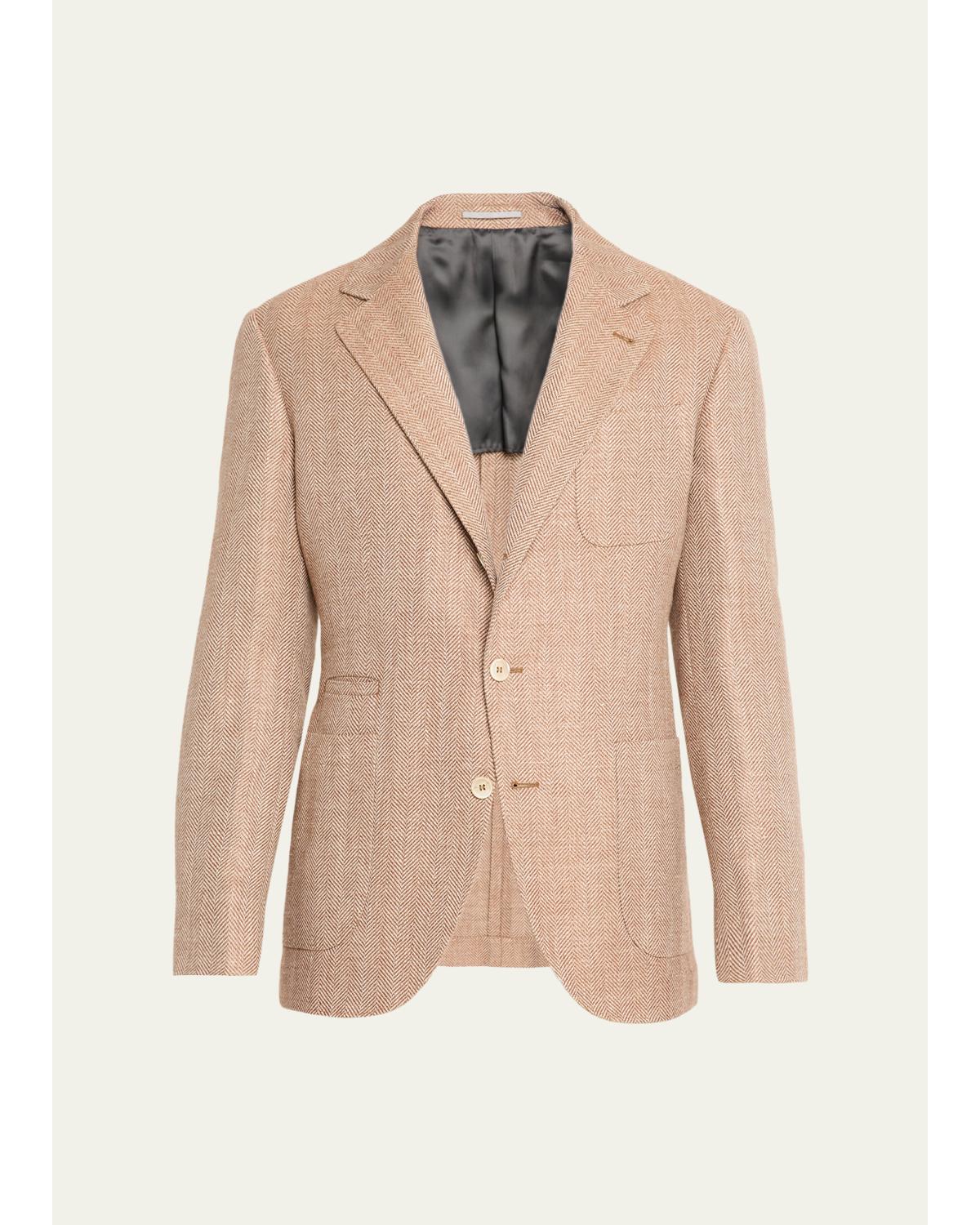 Men's Wool, Silk and Linen Herringbone Suit Jacket