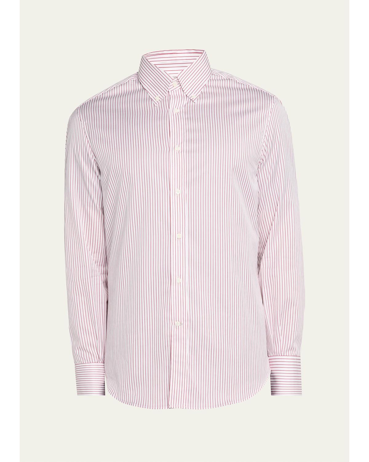 Men'S Button-Collar Pinstripe Cotton Sport Shirt