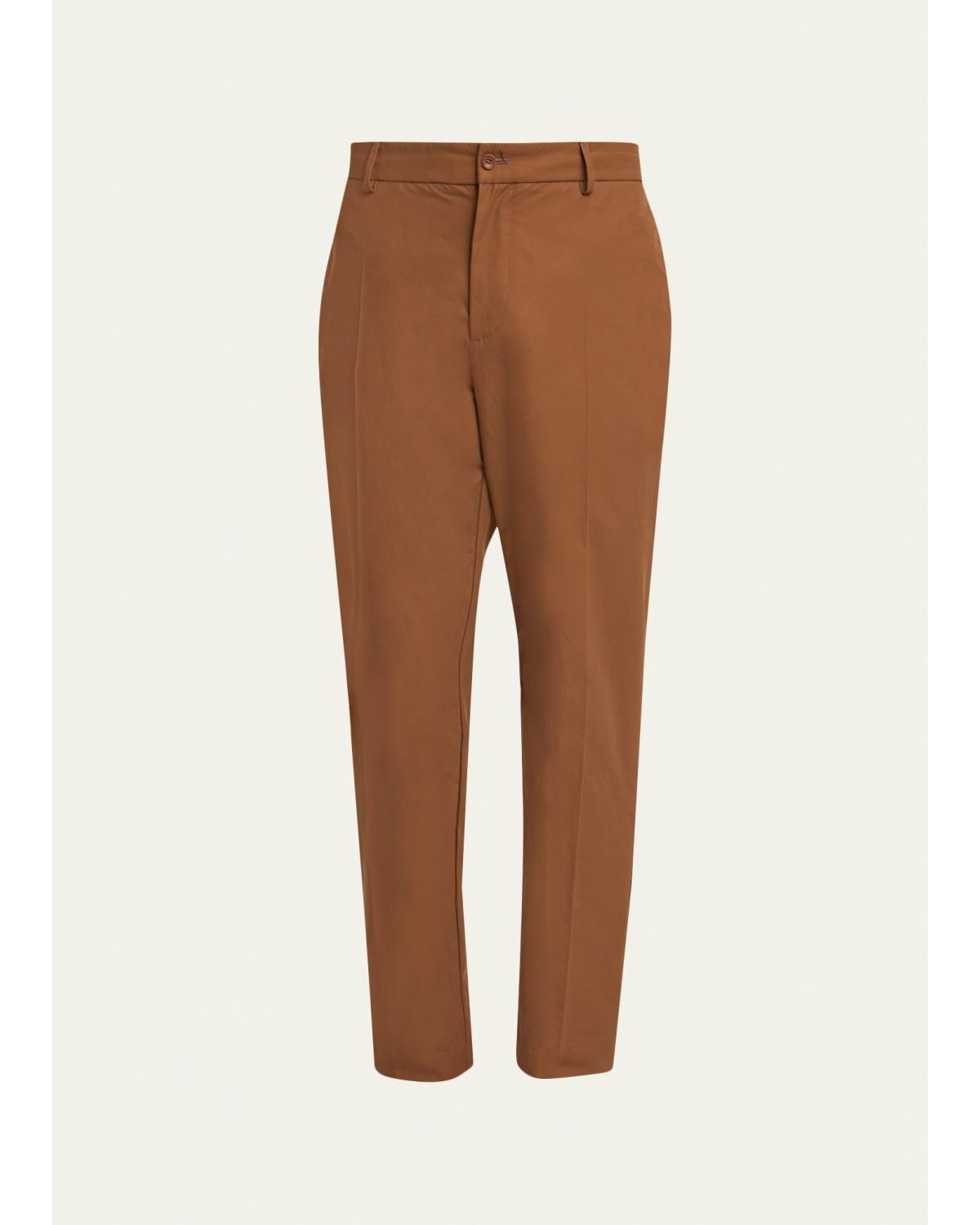 Men'S Cotton Leather-Trim Straight Leg Trousers