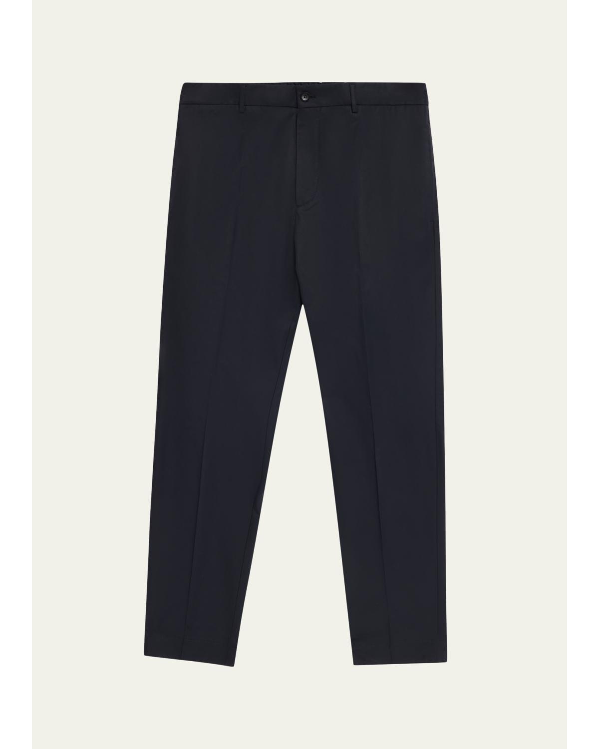 Men'S Cotton Leather-Trim Straight Leg Trousers