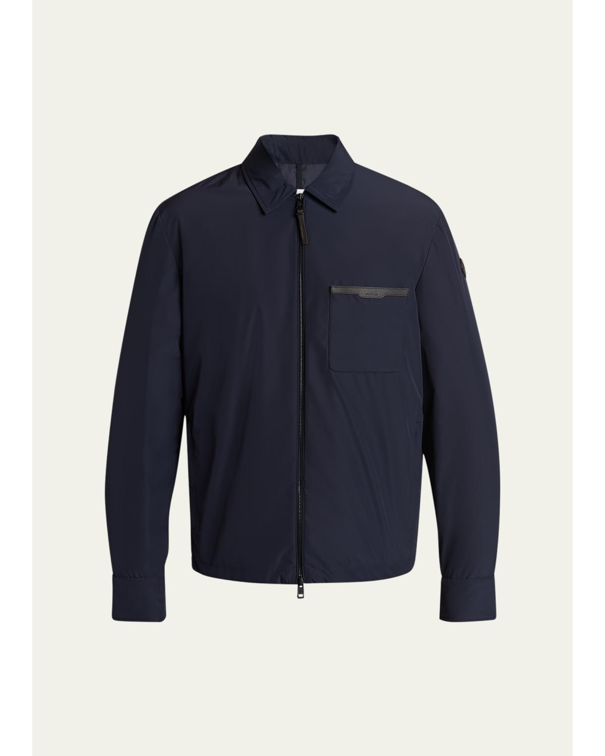 Men's Nylon Leather-Trim Full-Zip Shirt Jacket