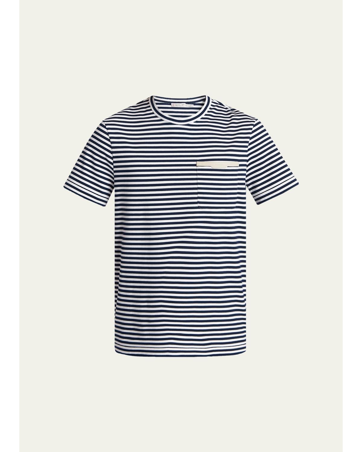 Men'S Stripe Leather-Trim Pocket T-Shirt