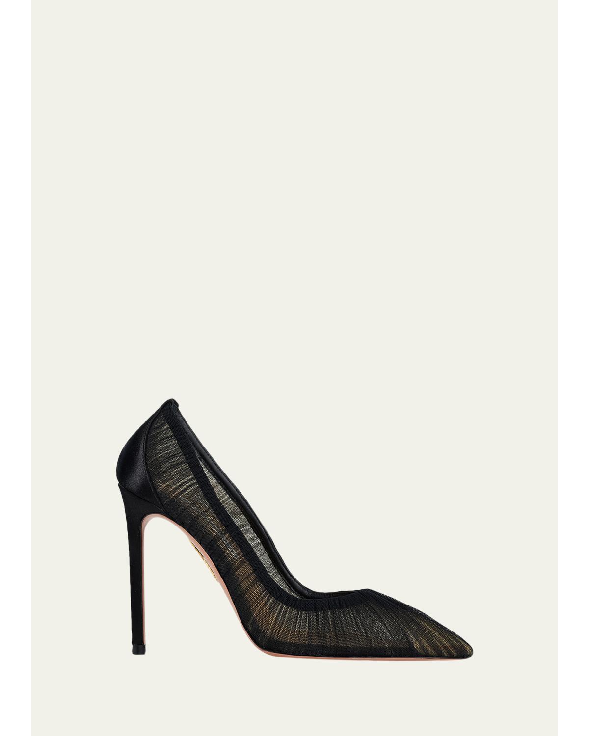 105Mm Voile Tulle Pointed-Toe Pumps