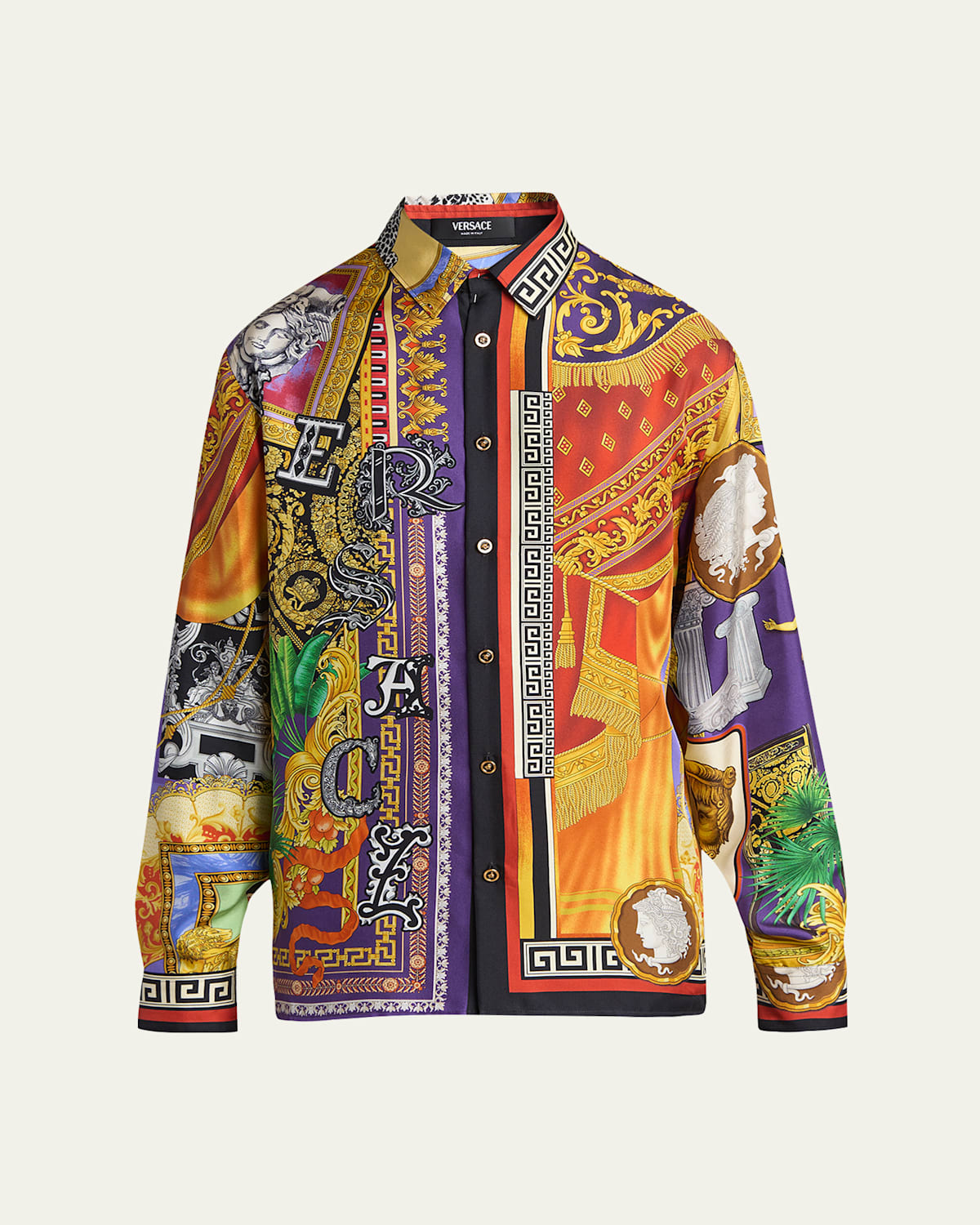 Versace Printed Silk Twill Regular Shirt In Multi