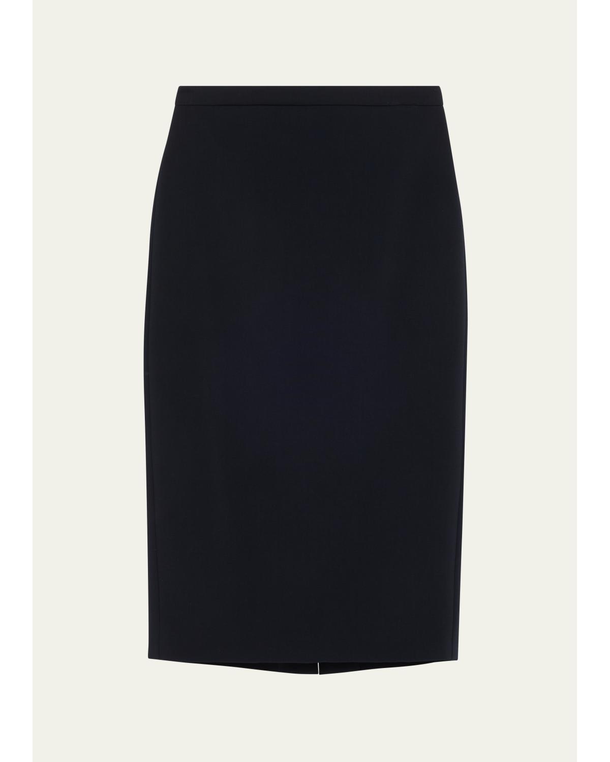 Stretch Wool Midi Pencil Skirt