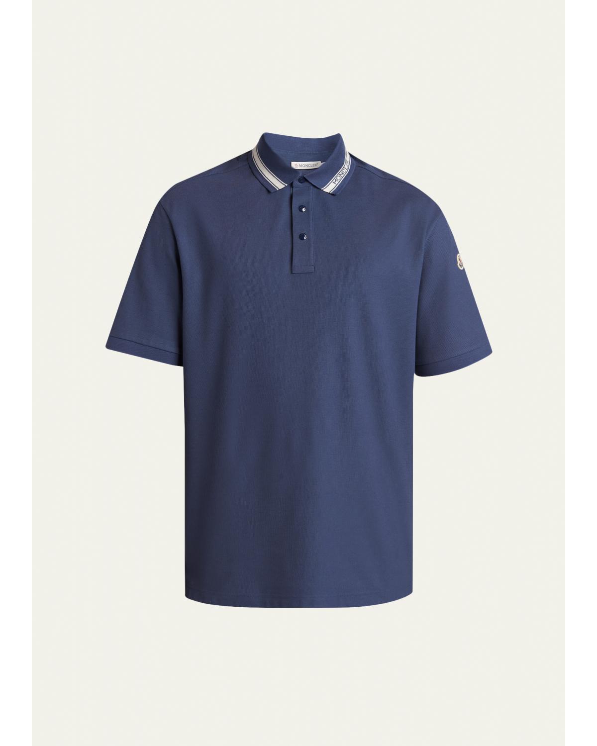 Men'S Stripe-Trim Cotton Pique Polo Shirt