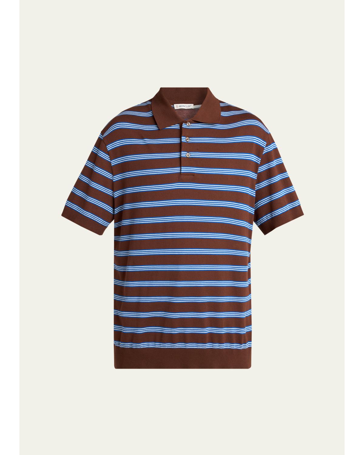 Men'S Cotton Knit Triple-Stripe Polo Shirt