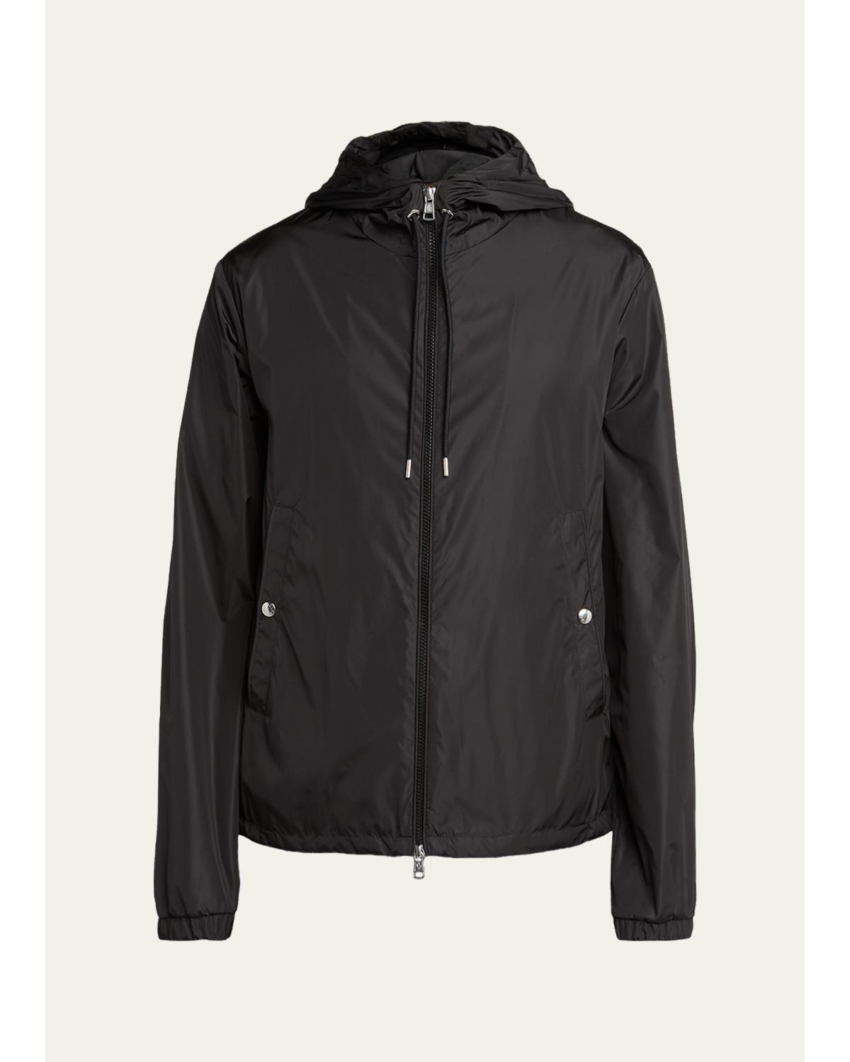 Men'S Nylon Hooded Grosgrain-Trim Full-Zip Jacket