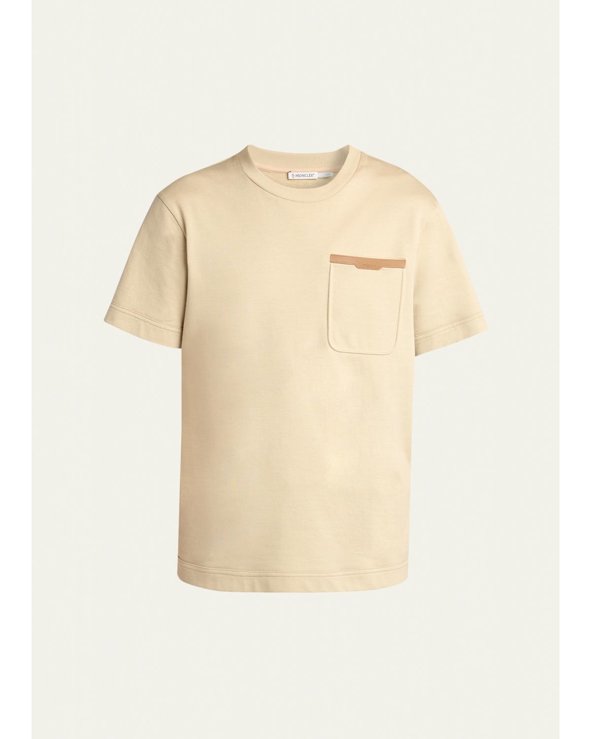 Men'S Leather-Trim Pocket Cotton T-Shirt