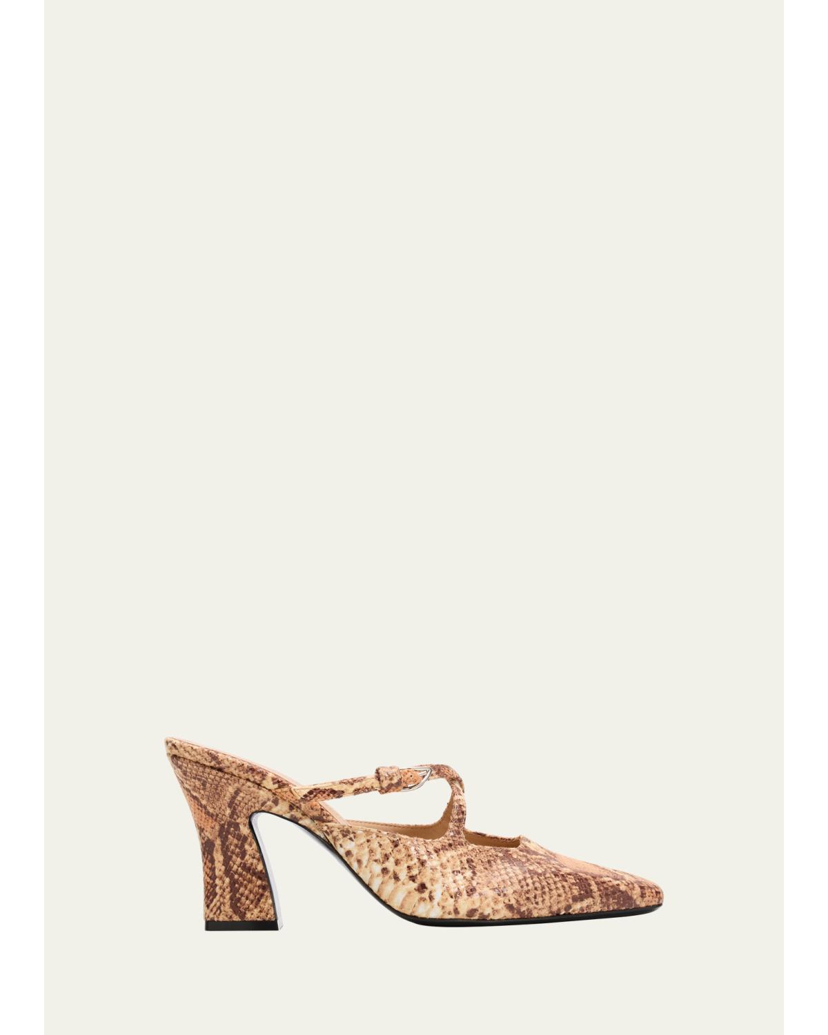 Crisscross Snake-Embossed Mules