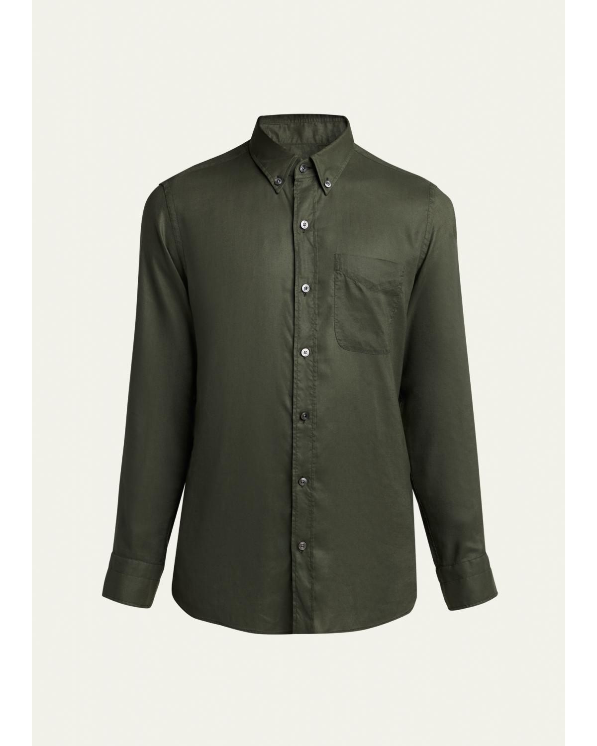 Men'S Slim-Fit Gabardine Button-Down Shirt