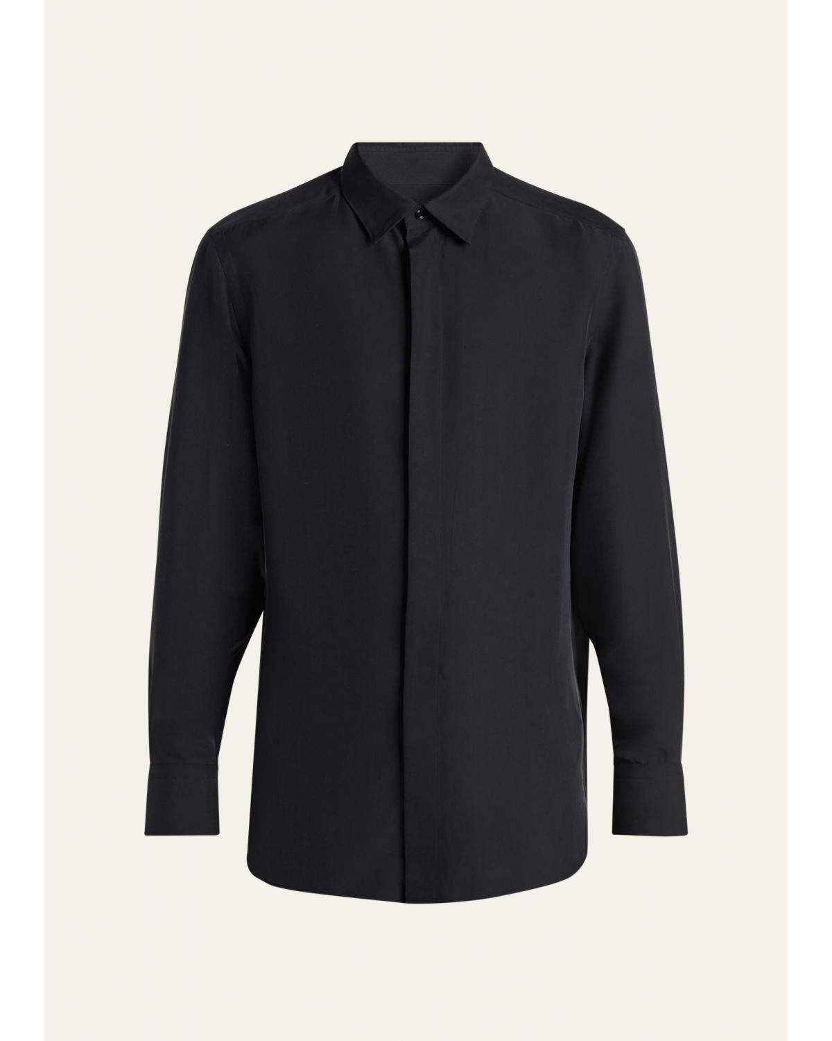 Men'S Cupro Twill Concealed-Placket Sport Shirt
