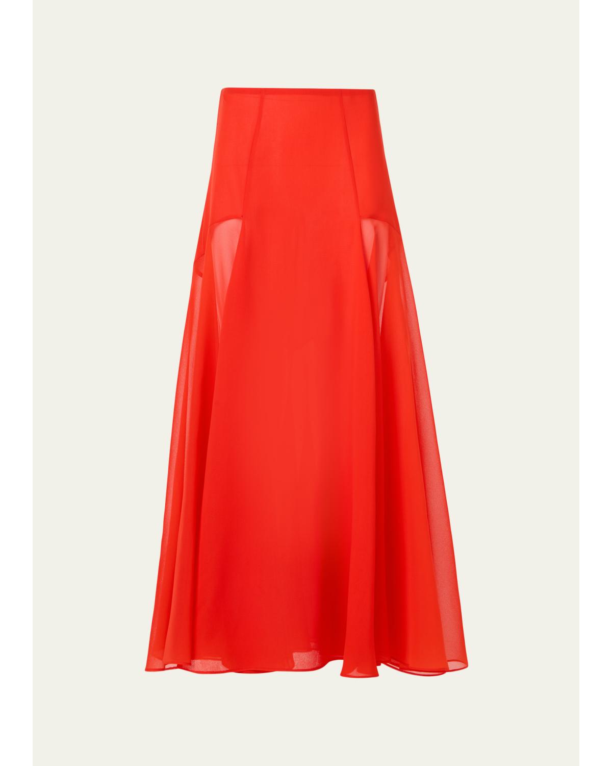 Sheer Silk Organza Godet Midi Skirt