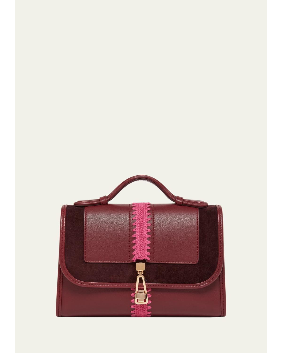 Leonora Small Embroidered Leather Top-Handle Bag