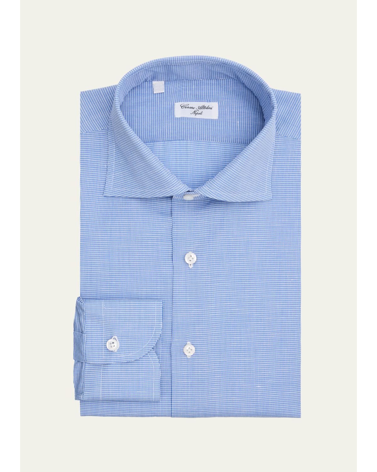 Men'S Micro-Check Cotton-Linen Shirt