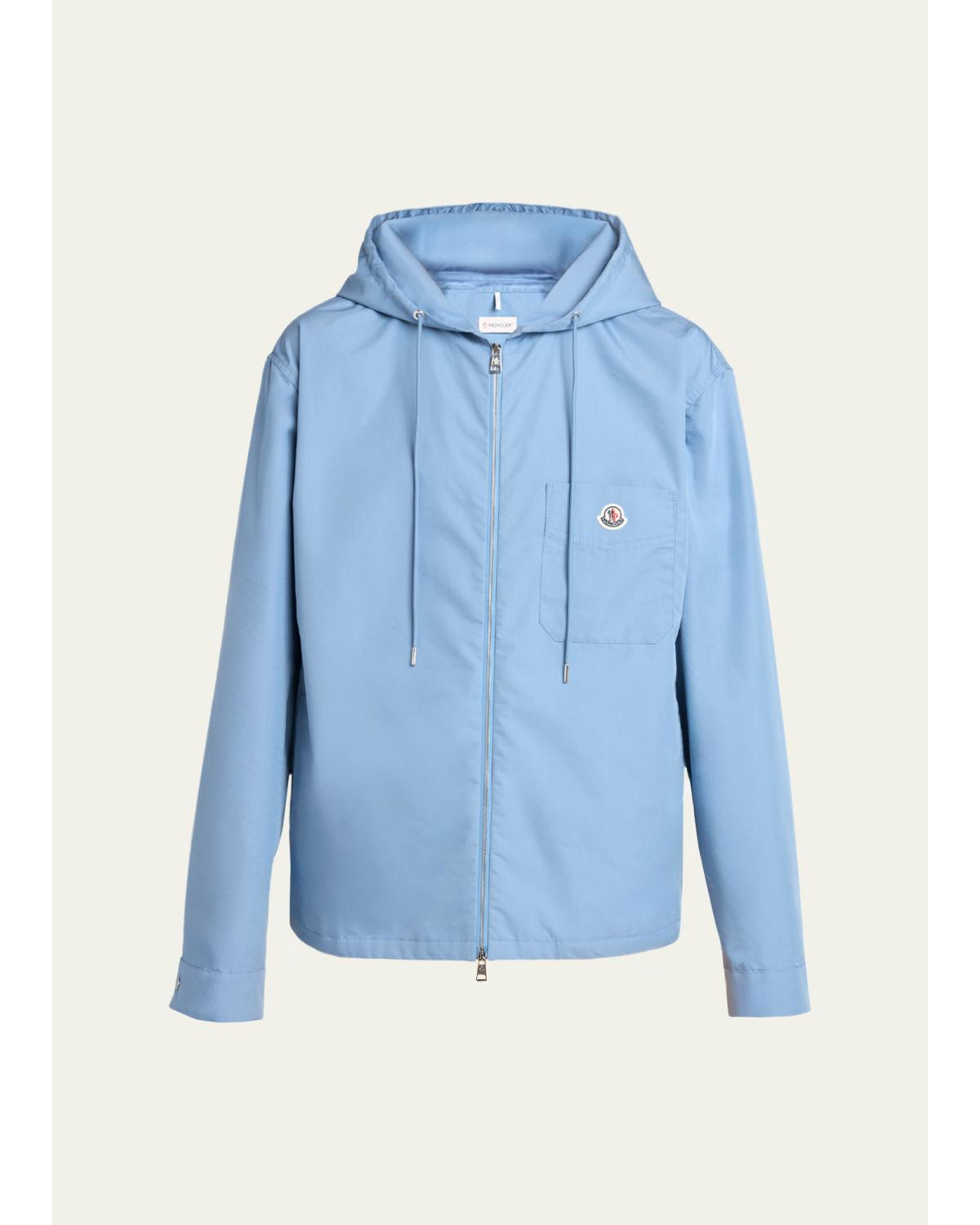 Men'S Pocket-Logo Poplin Full-Zip Hoodie