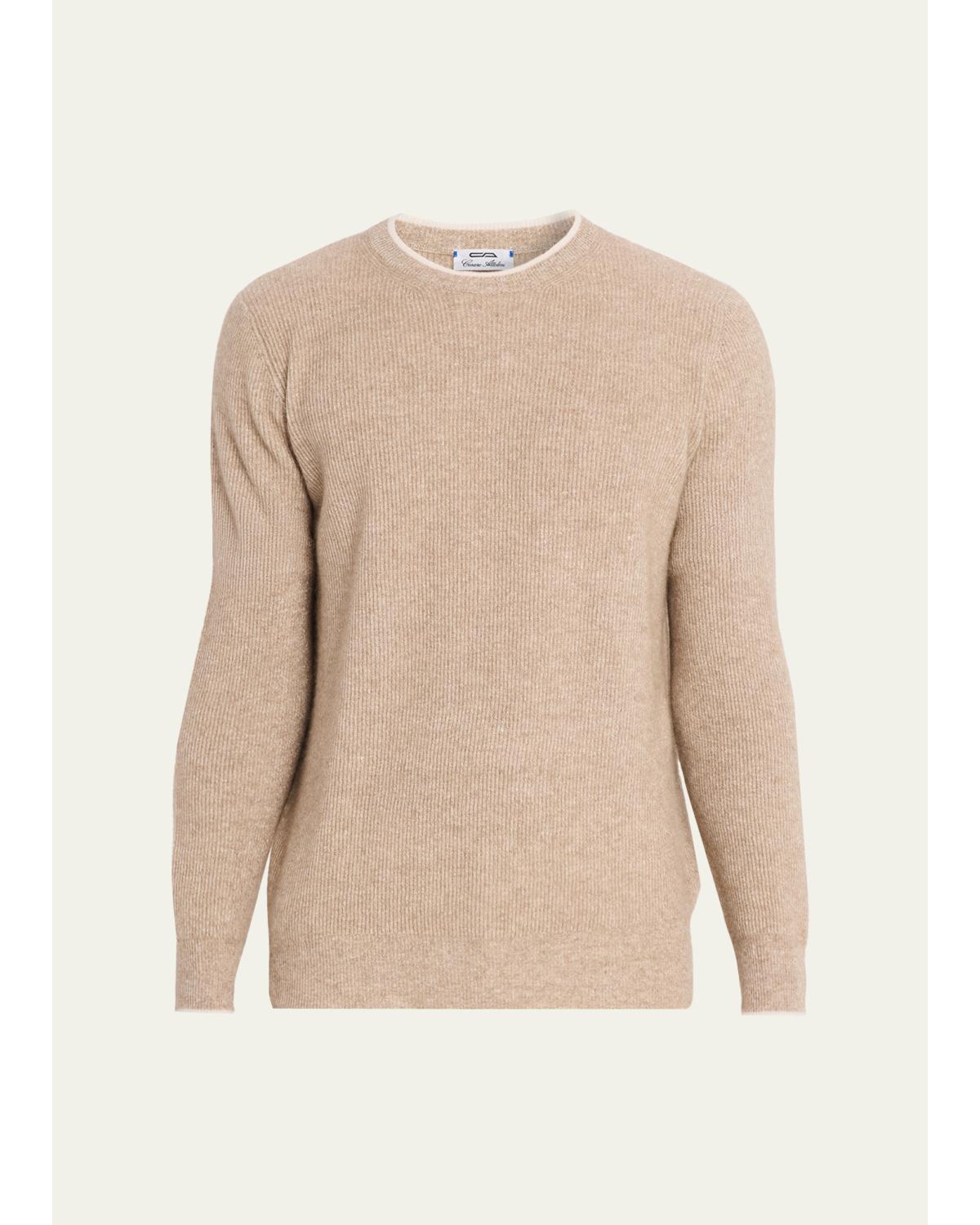 Men'S Ribbed Cashmere Mouline Tipped Crewneck Sweater