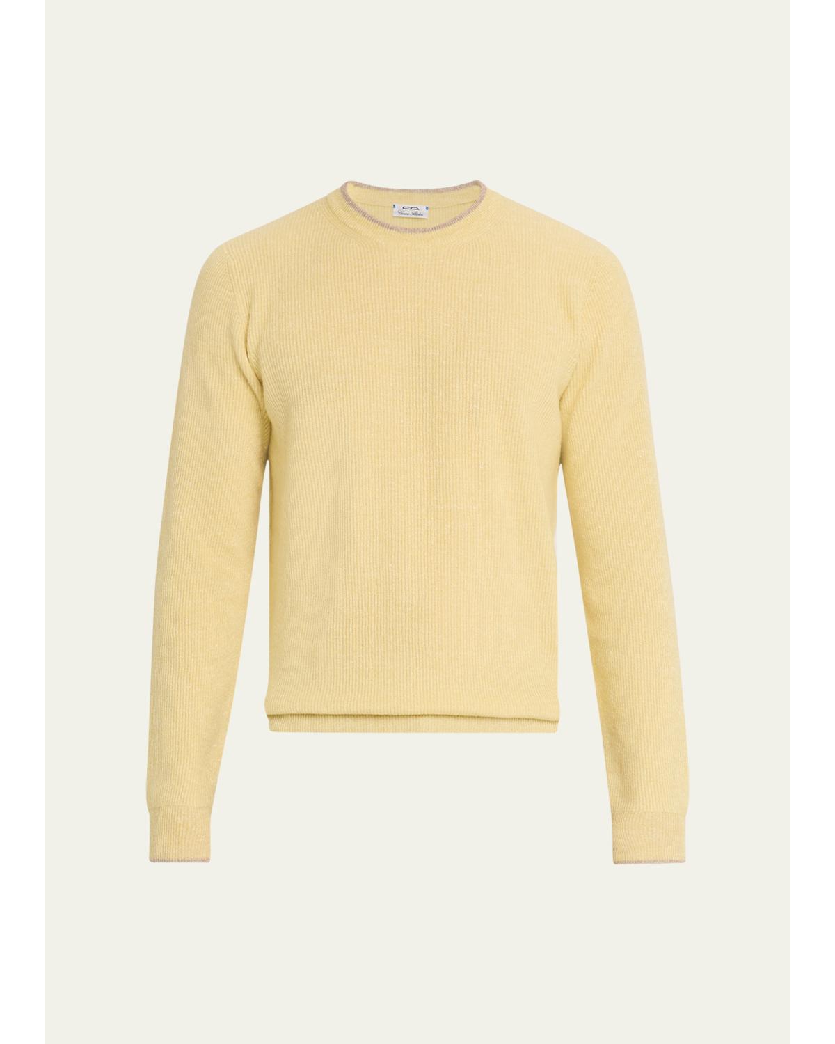 Men'S Ribbed Cashmere Mouline Tipped Crewneck Sweater