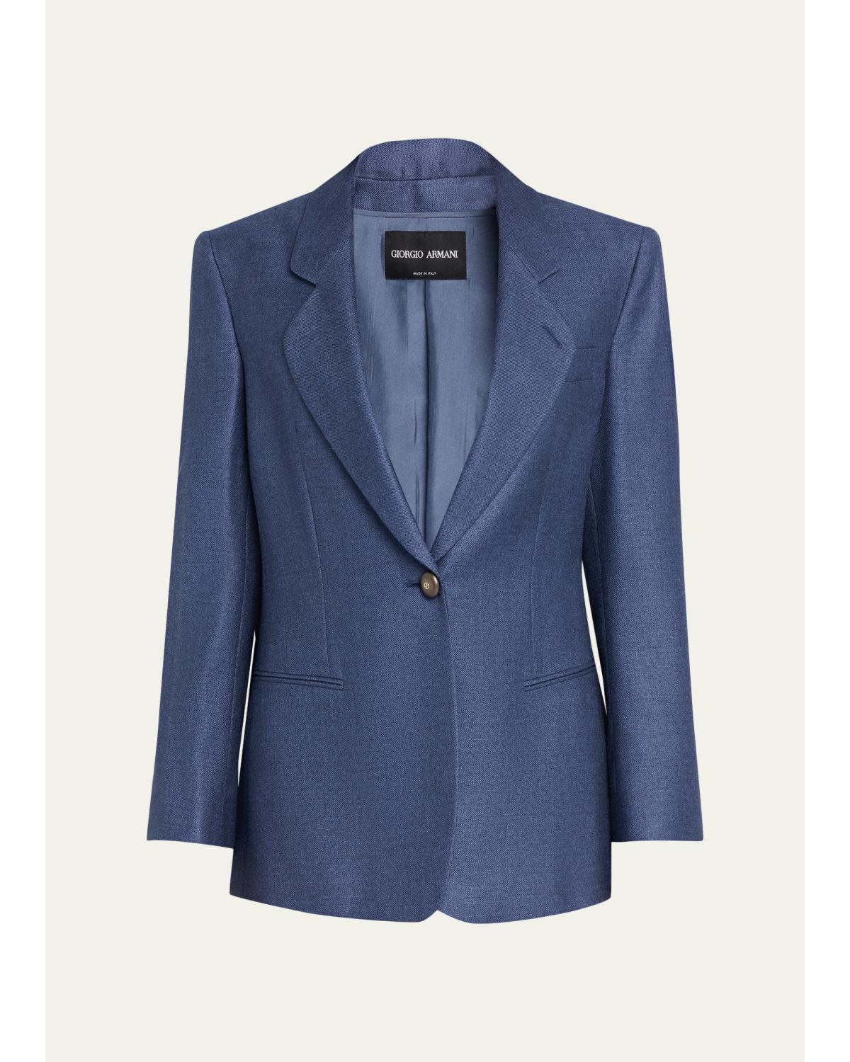 Single-Breasted Silk Blazer Jacket