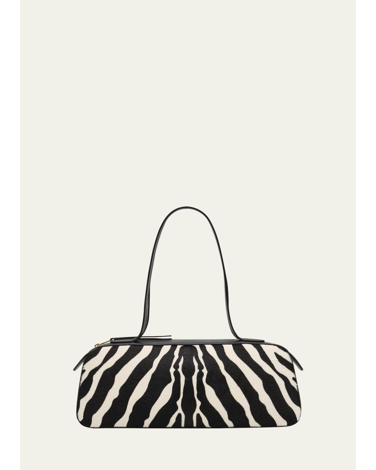 Simona Zebra-Print Calf Hair Shoulder Bag