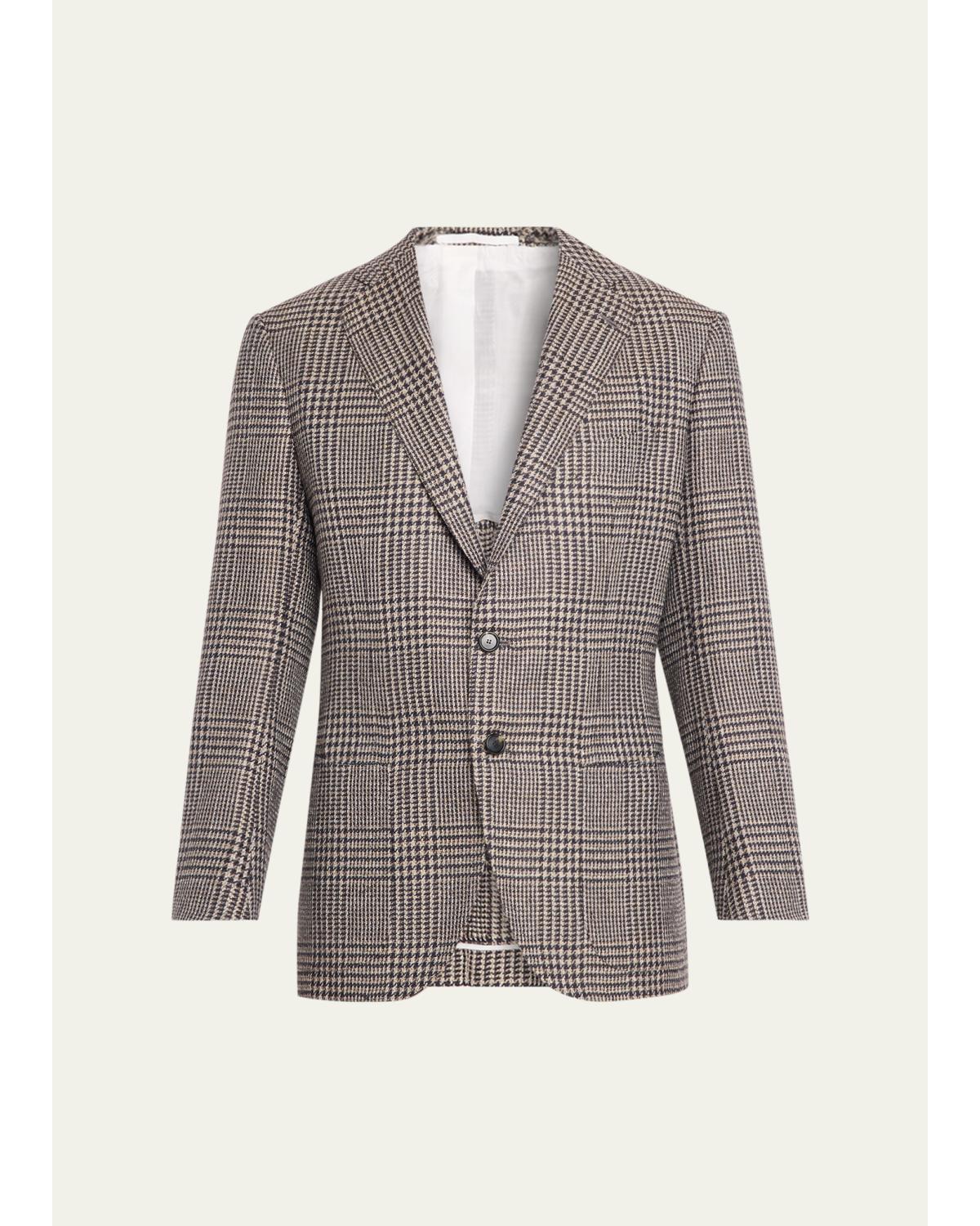 Men'S Wool, Silk And Linen Prince Of Wales Sport Coat