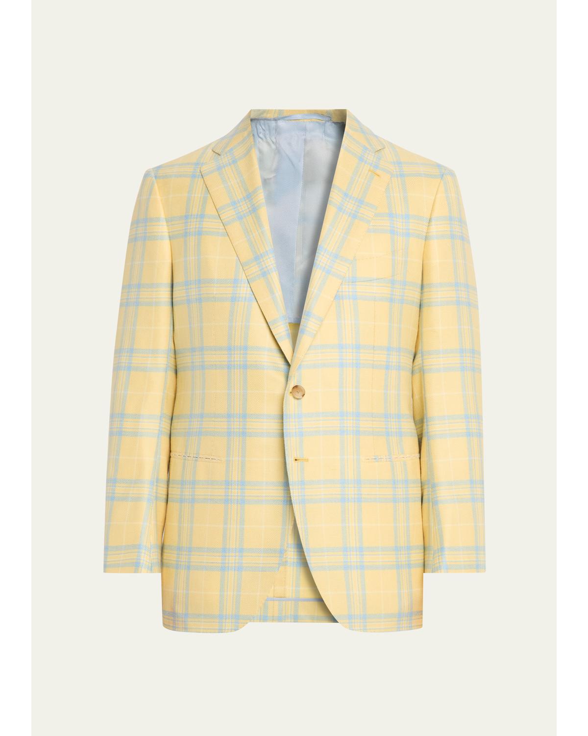 Men'S Cashmere And Silk Oversized Plaid Single-Breasted Sport Coat