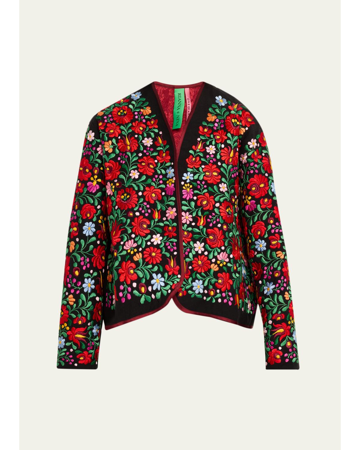 Floral Embroidered Mini Blouson Jacket