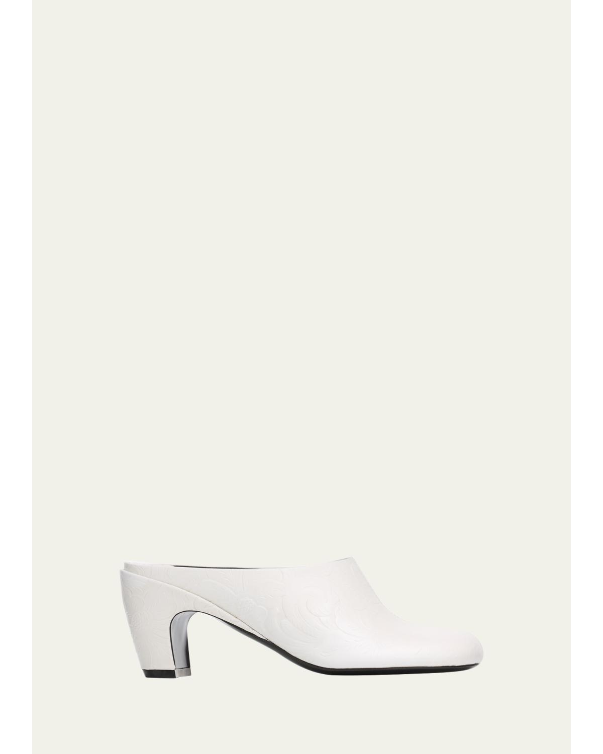 75mm Floral Debossed Leather Mules